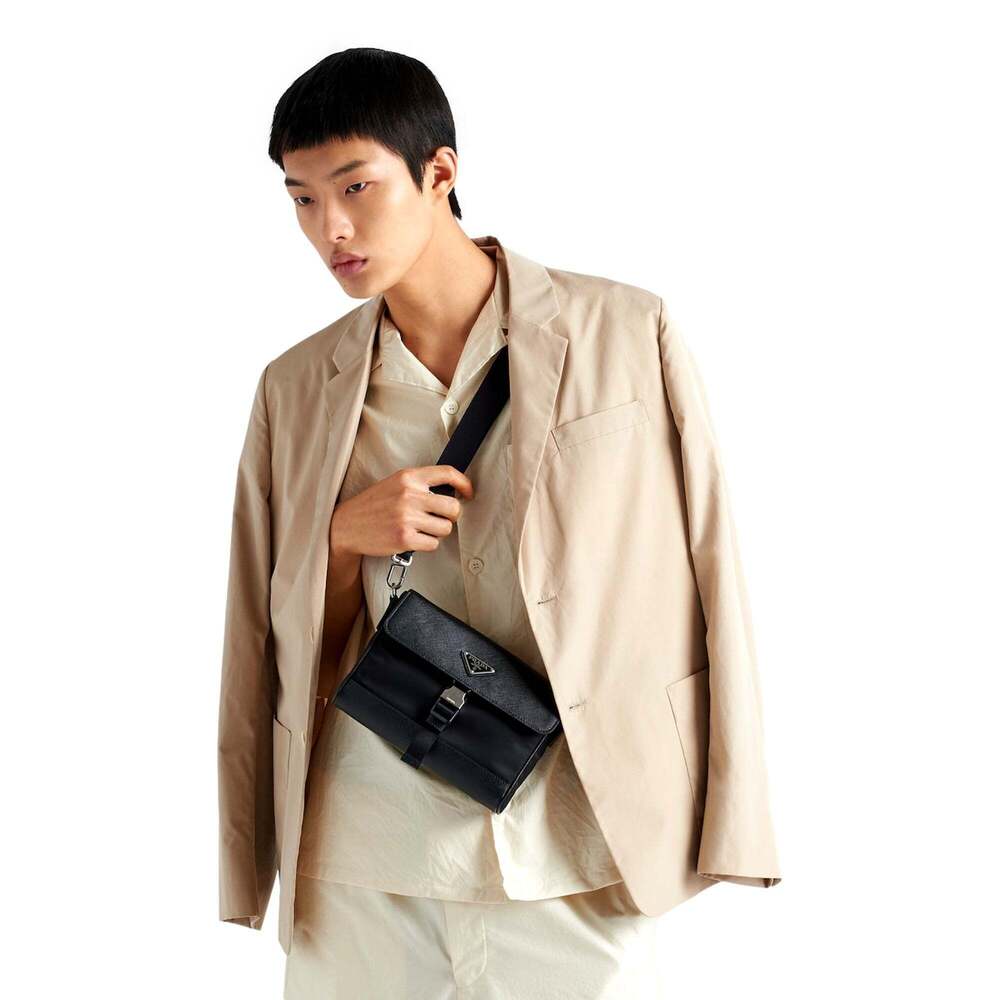 Prada Nero Black Re-Nylon Saffiano Silver Triangle Logo Messenger Crossbody - Picture 6 of 7